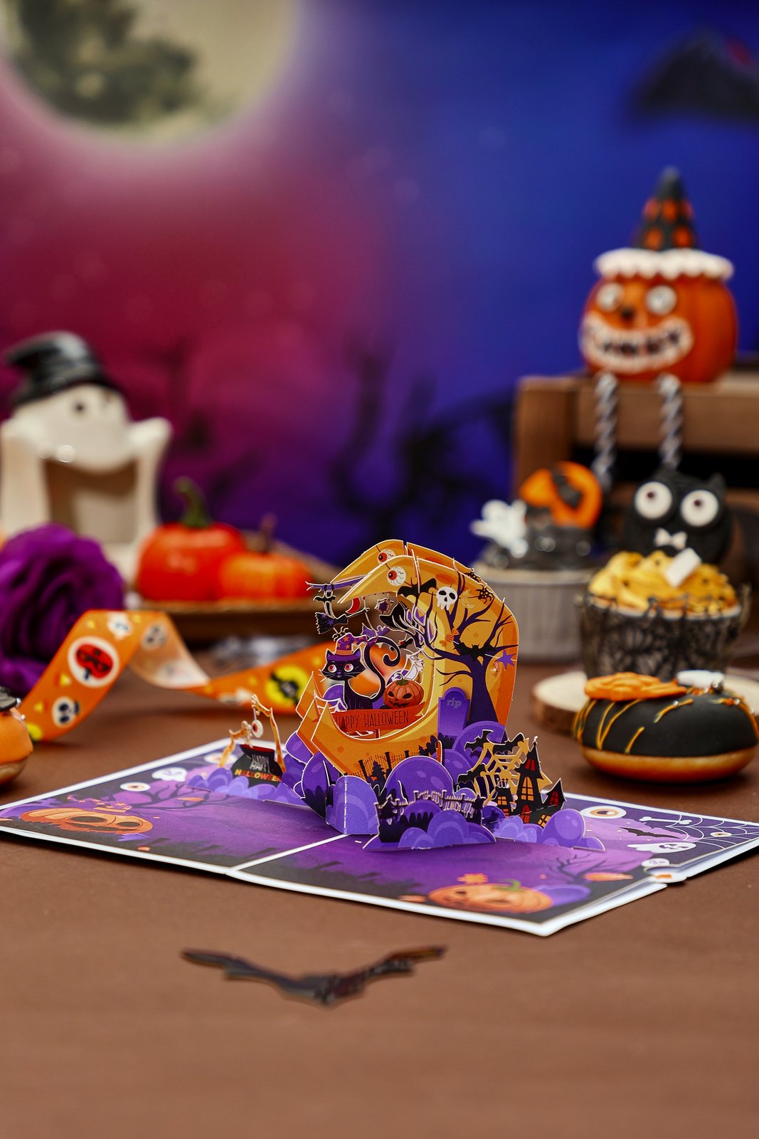 Halloween Black Cat Crescent Moon 3D Pop Up Card