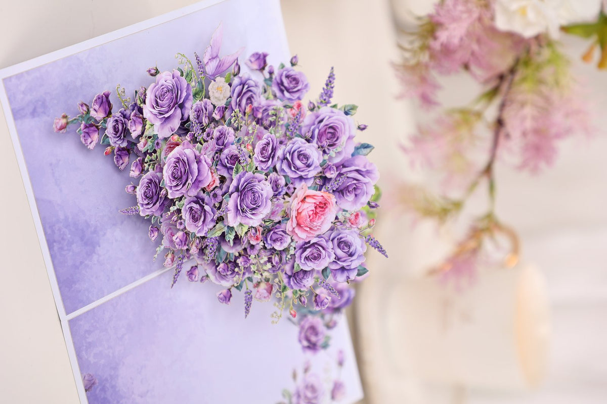 Purple Rose Branch 3D Pop Up Card