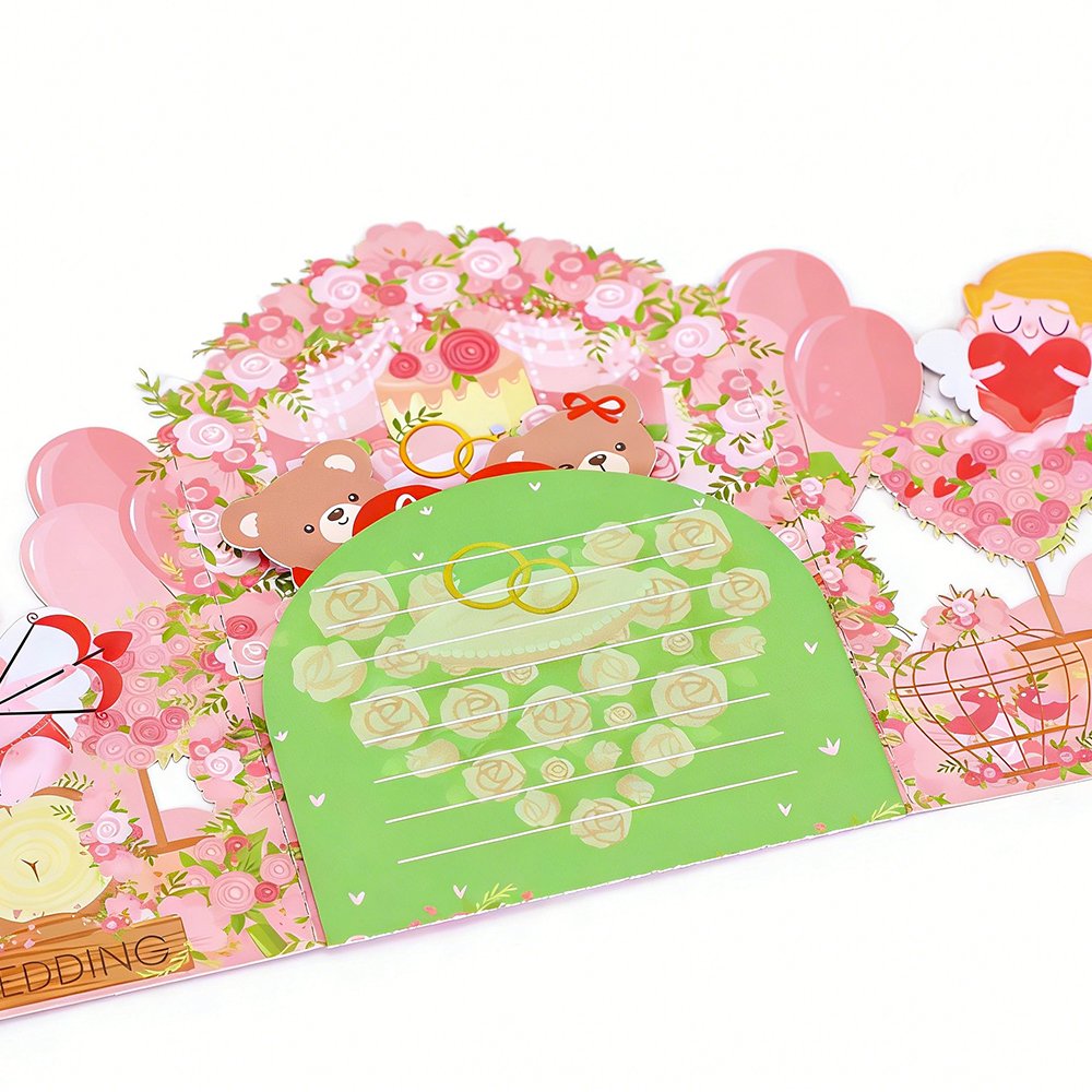 Pink Wedding Floral Wreath 3D Pop Up Card