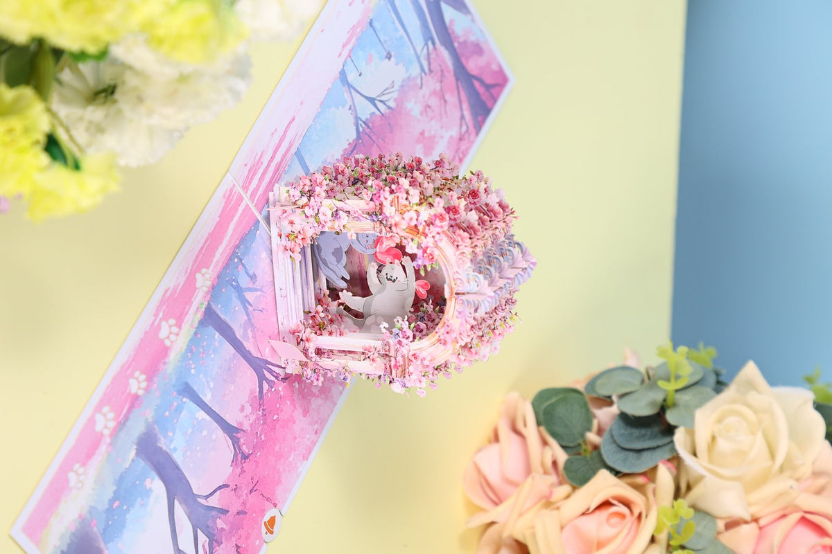 Arch Cherry Blossom Cat Greeting Card