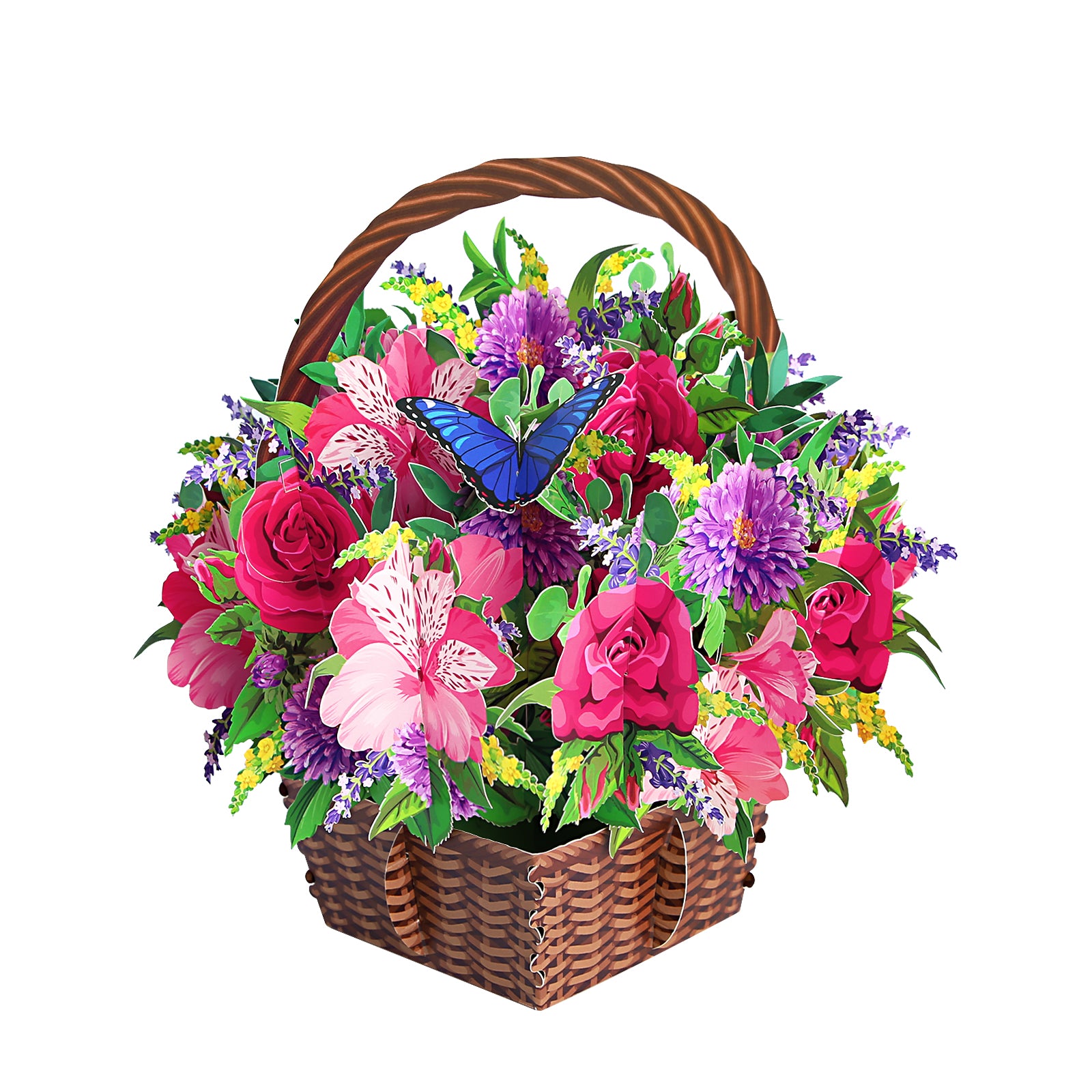 Advanced Equipment Vibrant Mixed Flower 3D Pop-Up Basket Flower Bouquet Forever Floral 3D Greeting Card