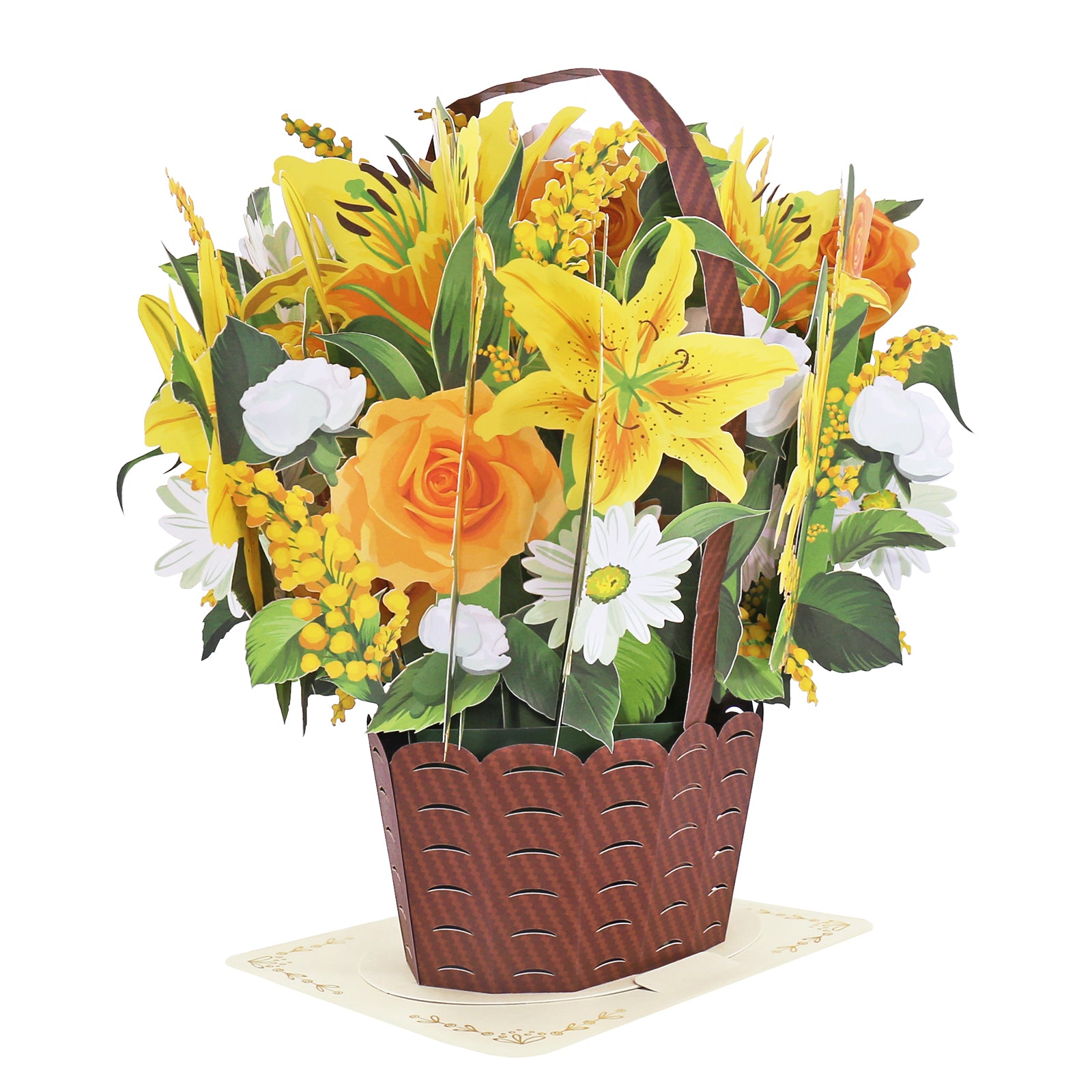 Competitive Price Daisy Lily Flower Basket 3D Pop-up Card Bright Paper Floral Bouquet