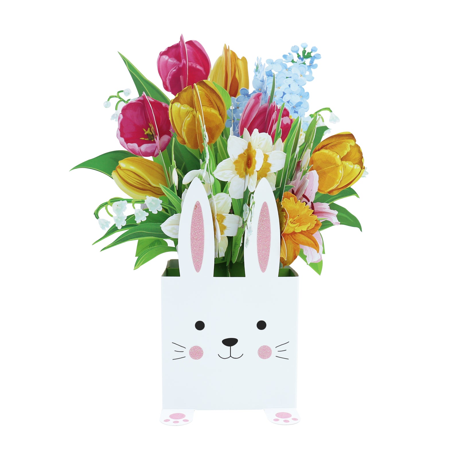 Factory Low MOQ Bunny Lily Blooming Flower Box 3D Pop-up Card Easter Floral Greeting Card