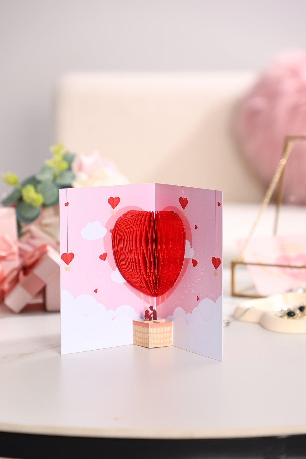 Valentine's Day Hot Air Balloon Honeycomb Greeting Card