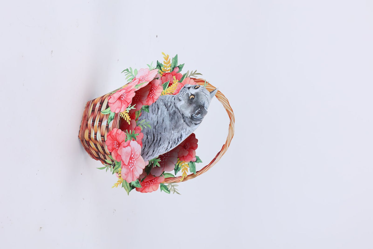 Blue Cat Flower Basket Hanging Ornament