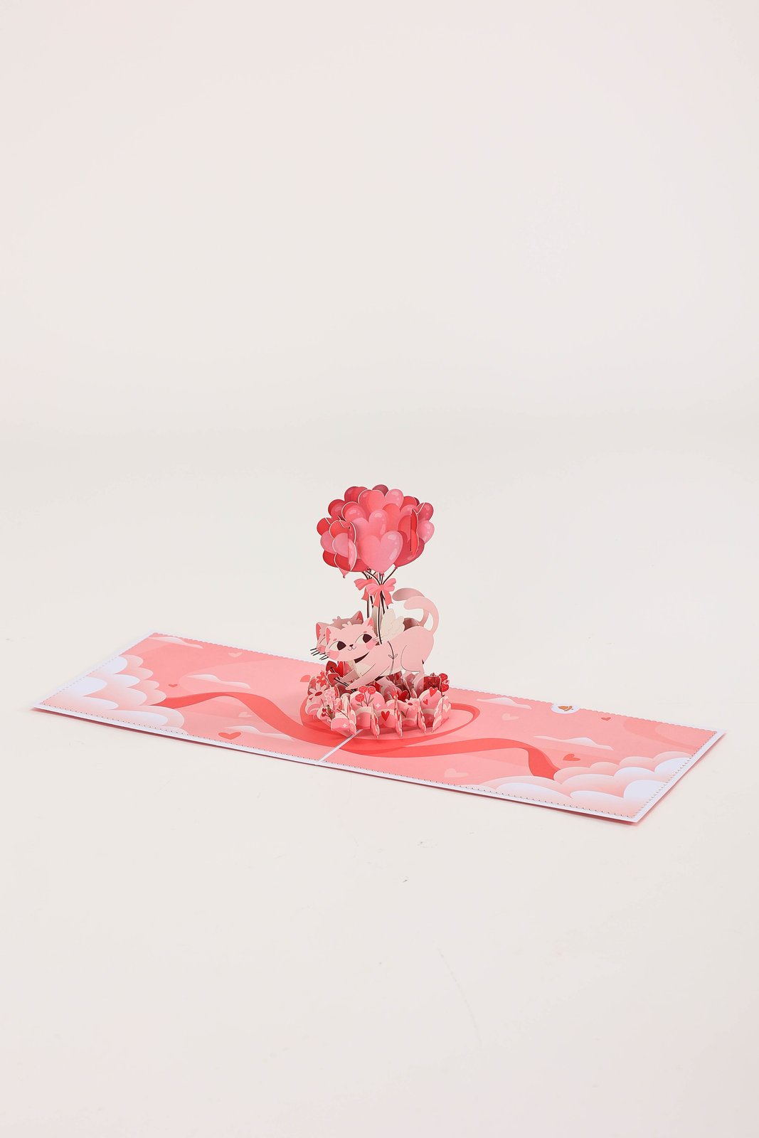 Cupid Cat Heart Balloon 3D Pop Up Card