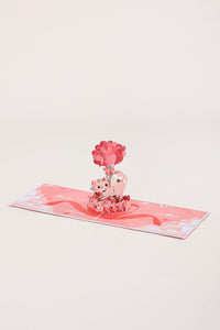 Cupid Cat Heart Balloon 3D Pop Up Card