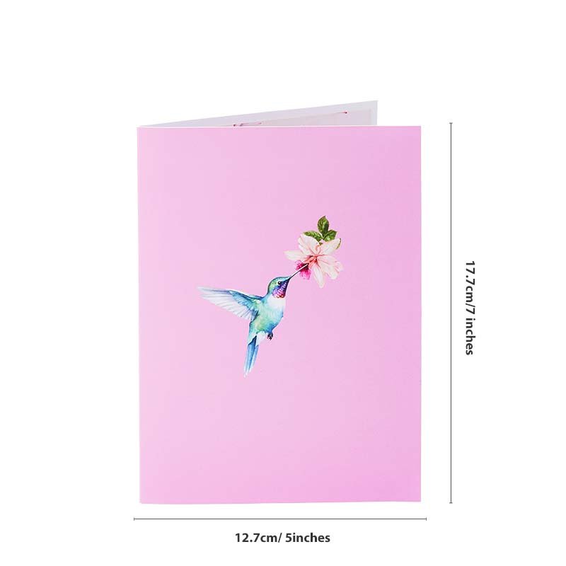 Hibiscus Crescent Moon Hummingbird Pop Up Card