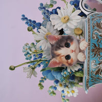 Teapot Cat Flower Bouquet 3D Pop Up Card