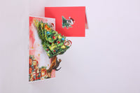 Christmas Tree & Cat Floral Branch Greeting Card
