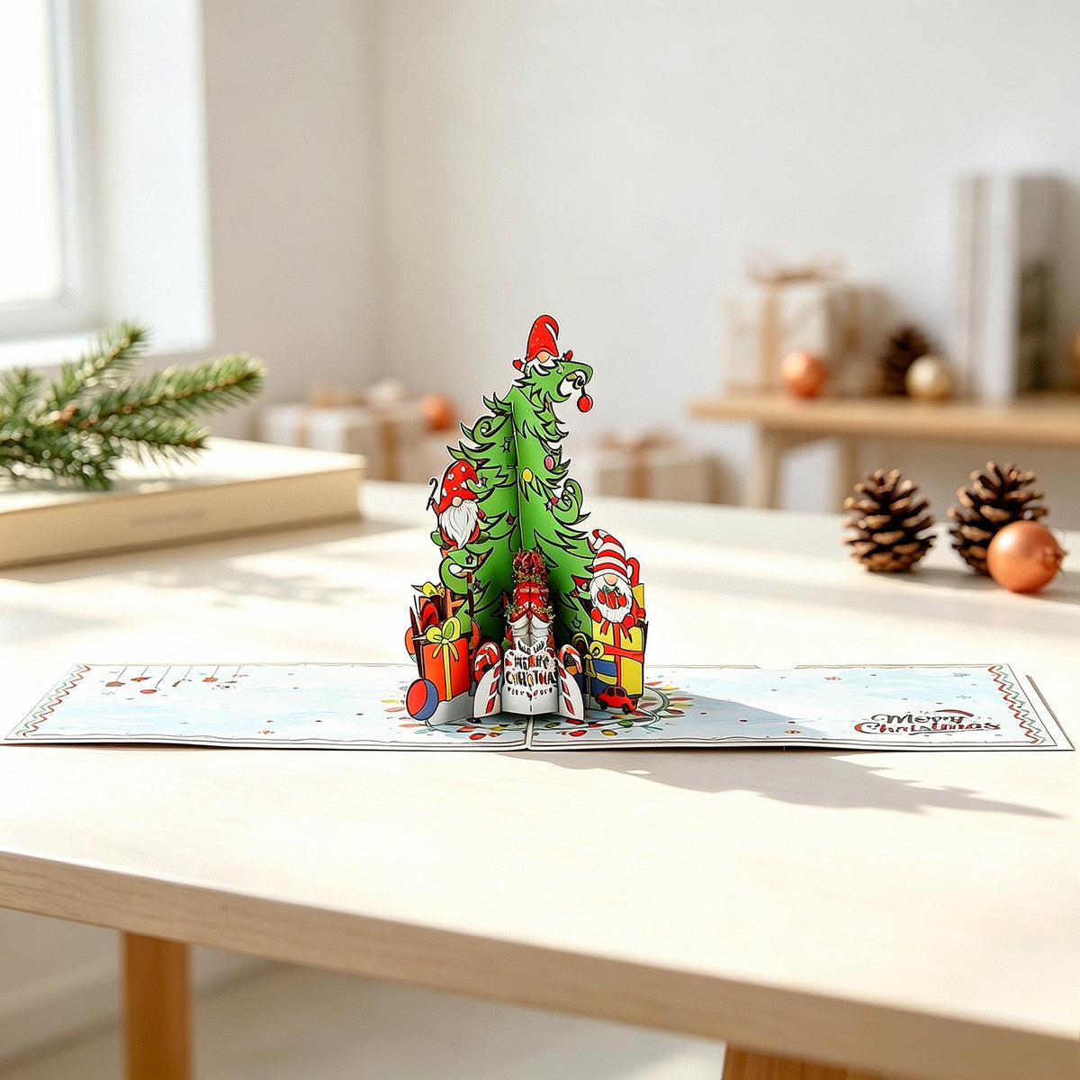 Gnome Climbing Christmas Tree 3D Pop Up Card