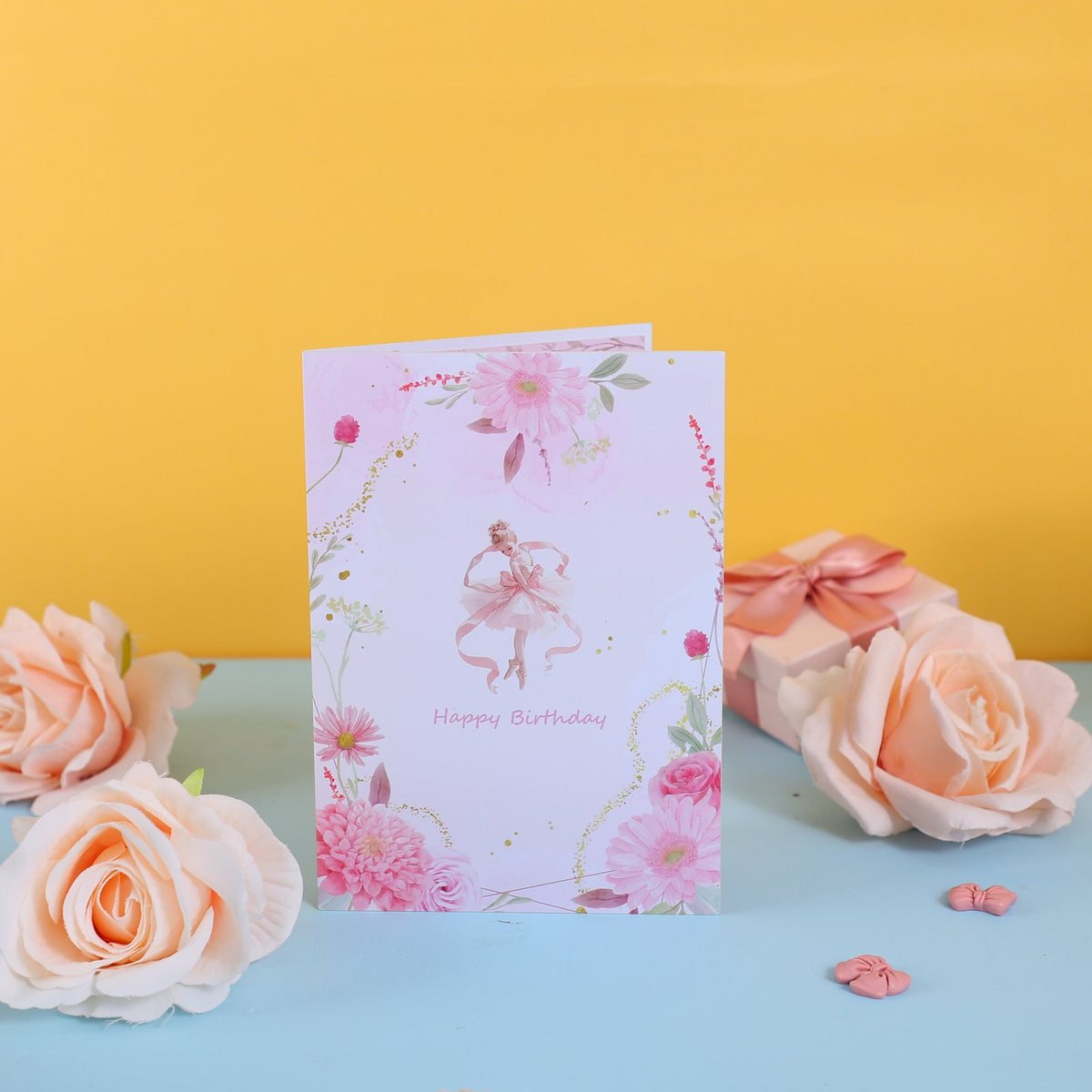 Pink Floral Wreath Flip Pop Up Card
