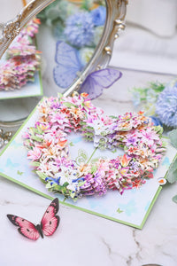 Green Lily Heart Floral Wreath Greeting Card