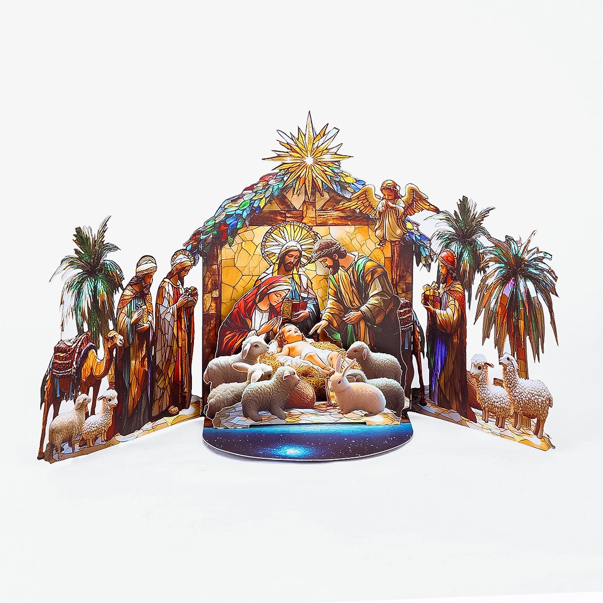 Nativity Stained Glass Double Door 3D Pop Up Card