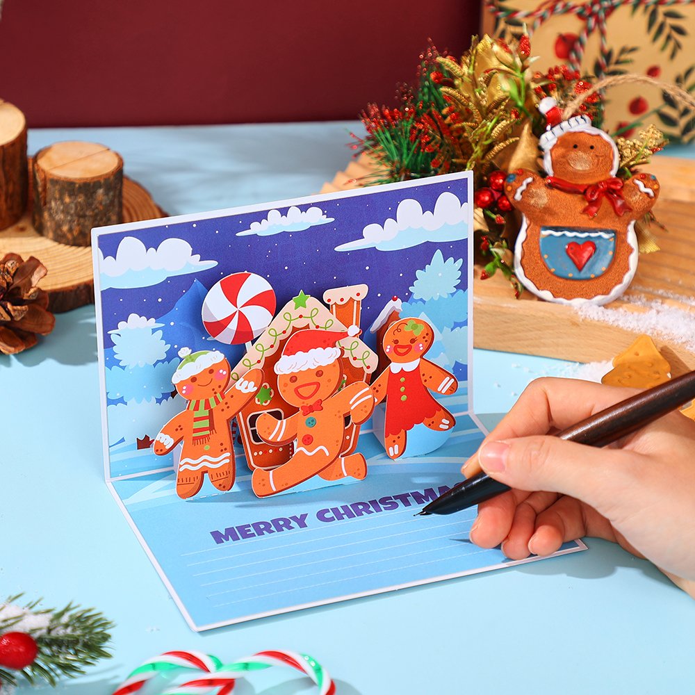 Santa Claus Trumpet Flip Pop Up Card Dark Blue