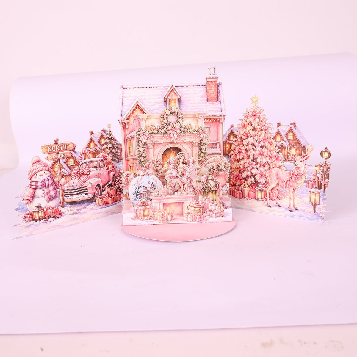 Dreamy Pink Christmas Double Door Pop Up Card