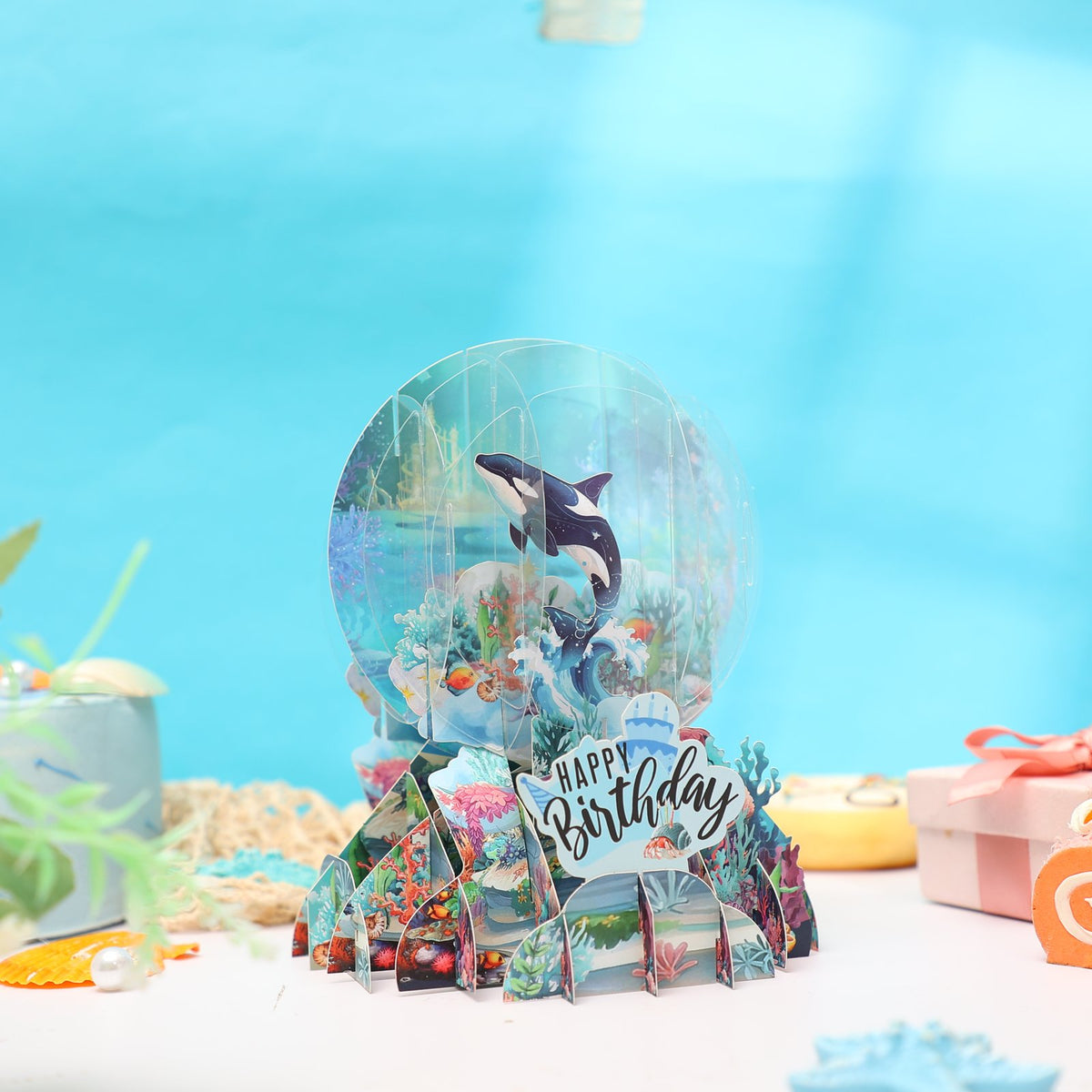 Blue Orca Under The Sea World Birthday 3D Pop Up Card