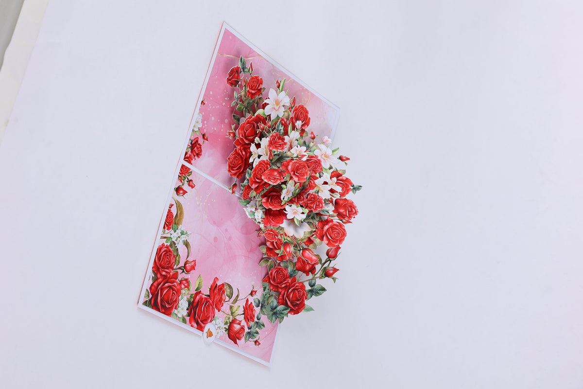 Red Rose Branch 3D Pop Up Card