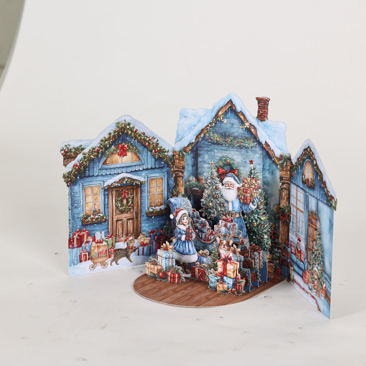 Blue Christmas Yard Double Door 3D Pop Up Card