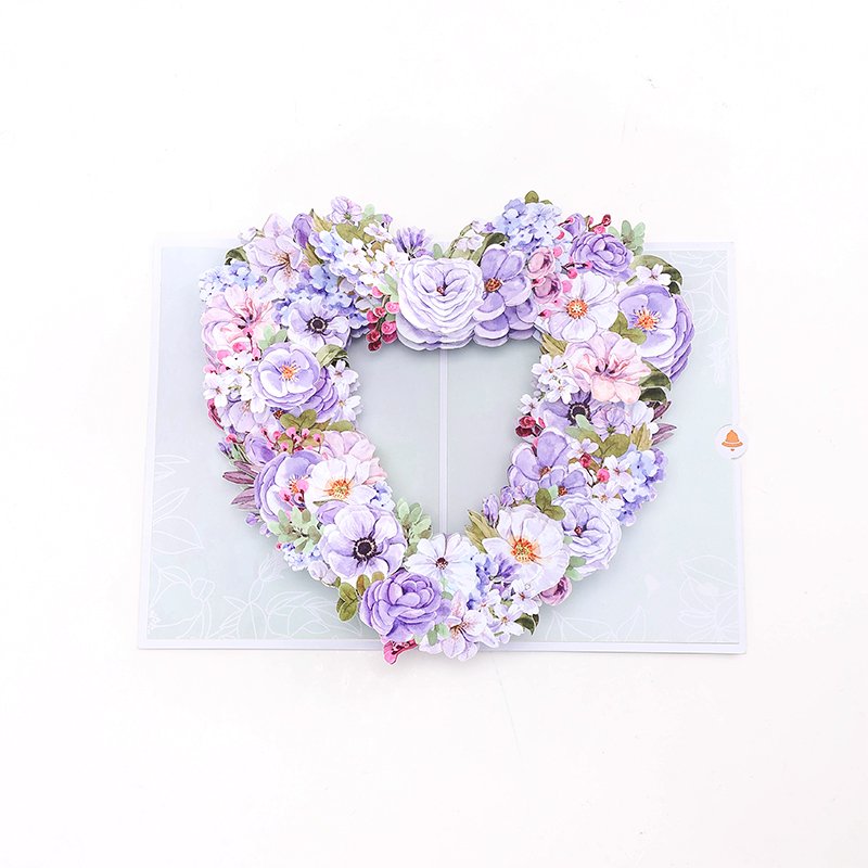 Purple Heart Floral Wreath 3D Pop Up Card