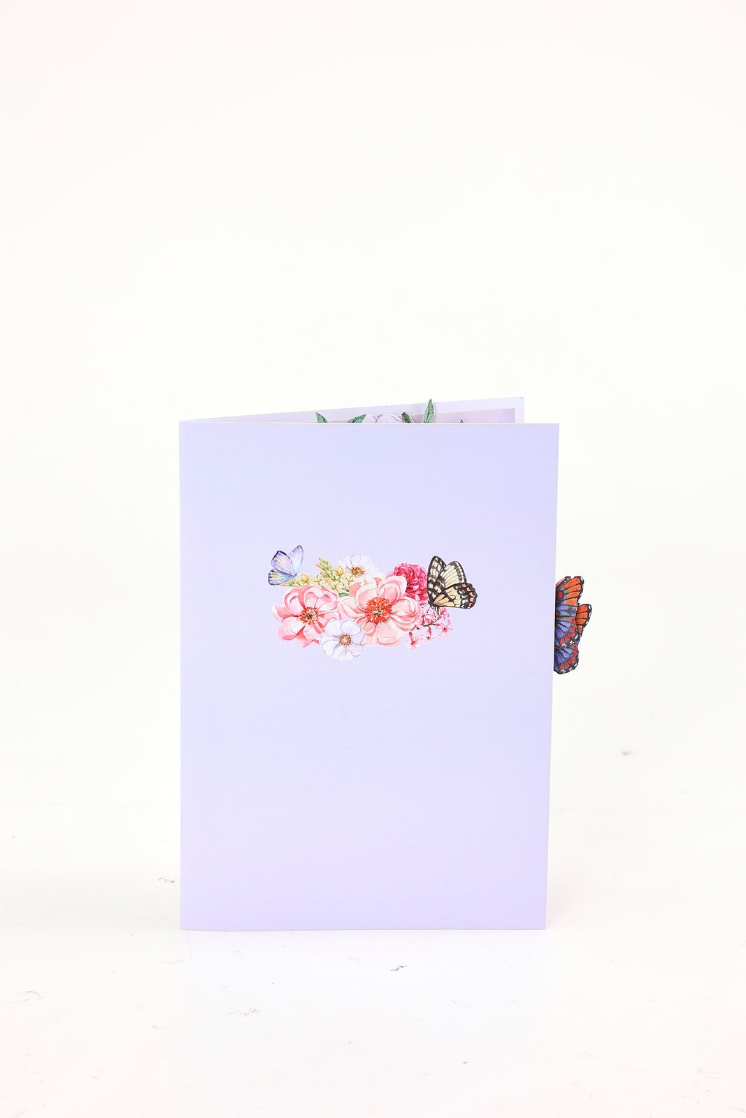 Purple Heart Fresh Flowers Butterfly Floral Wreath Pop Up Card