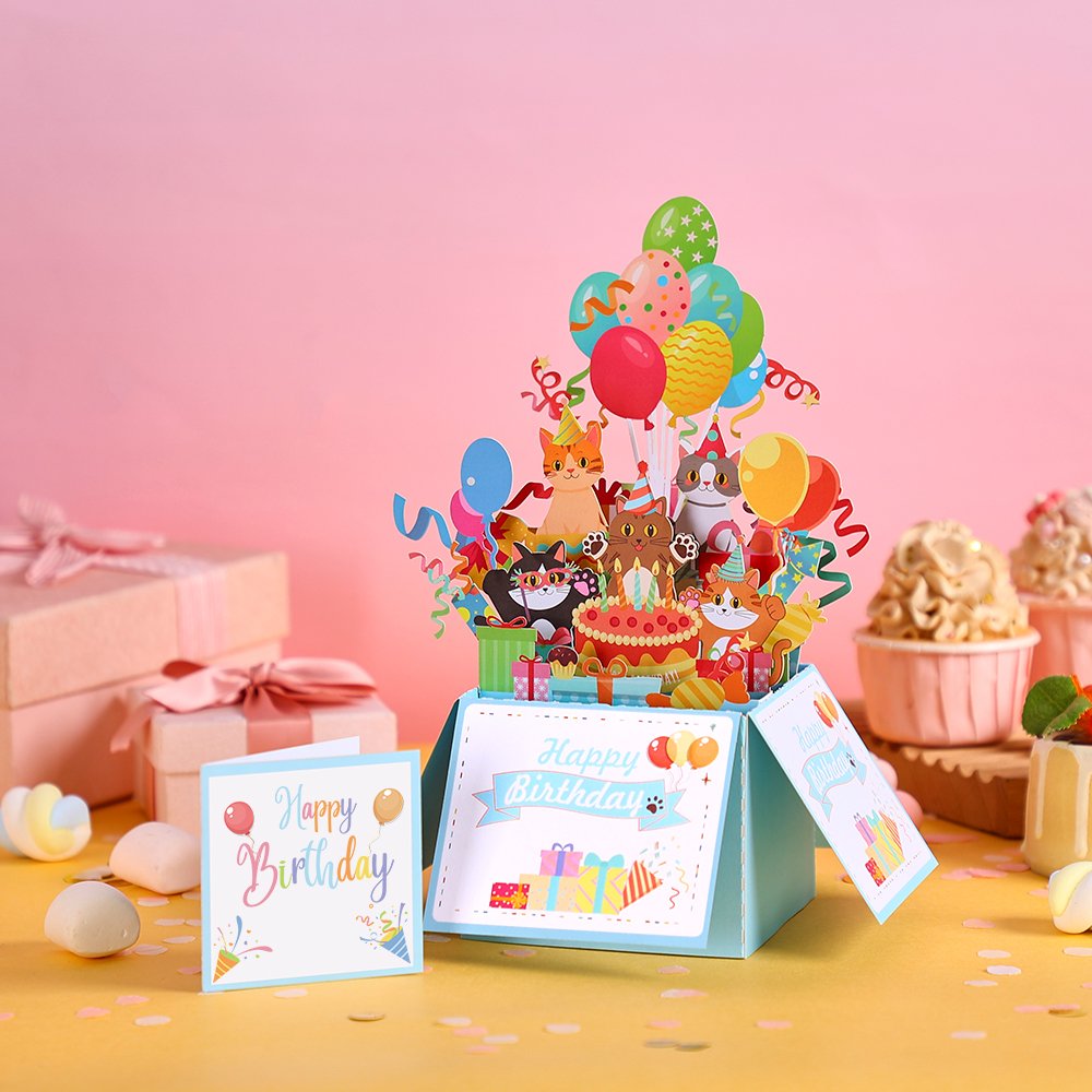 Clown Cat Balloon Birthday 3D Pop Up Card