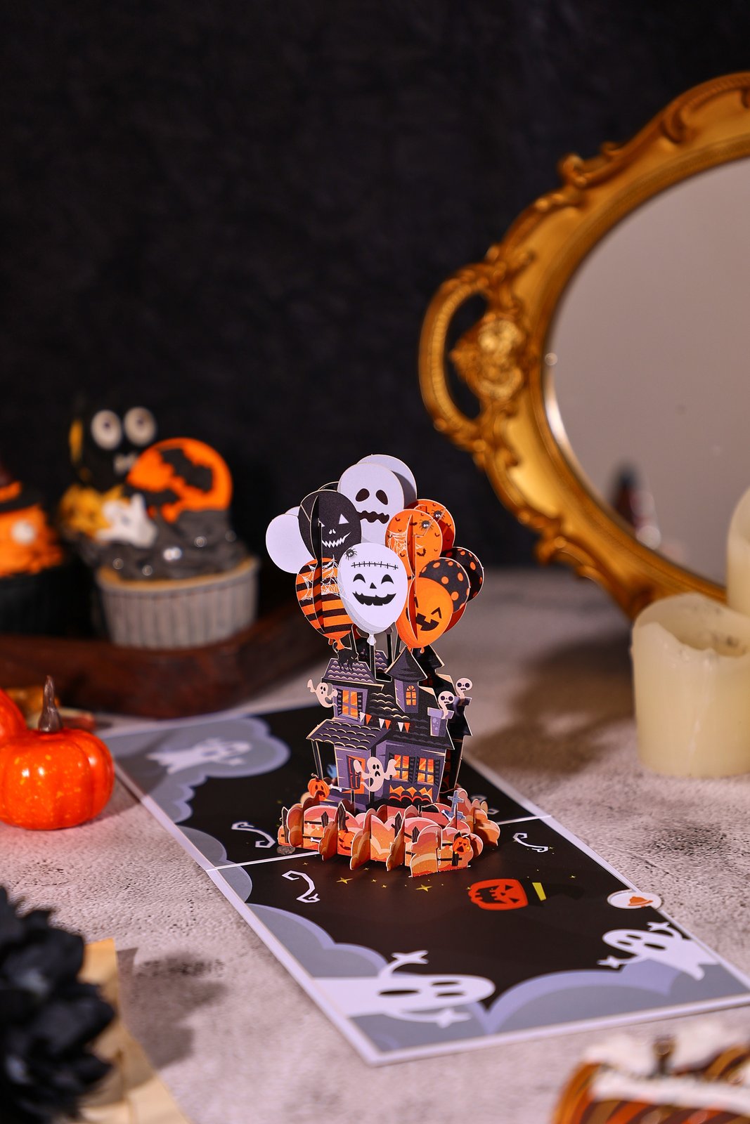 Halloween Haunted House Balloon Greeting Card