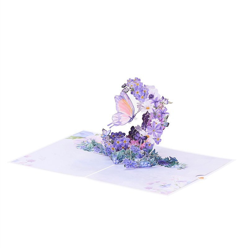 Butterfly Fresh Flowers Crescent Moon 3D Pop Up Card