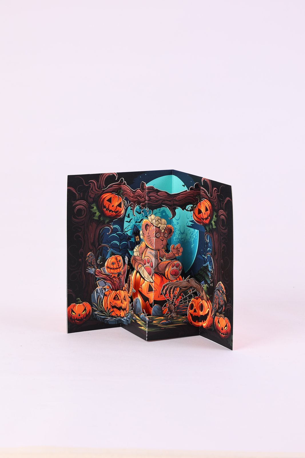 Halloween Pumpkin Bear Open Door 3D Pop Up Card