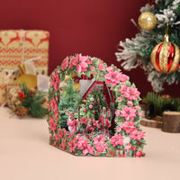 Poinsettia Floral Wreath Snowy House Greeting Card