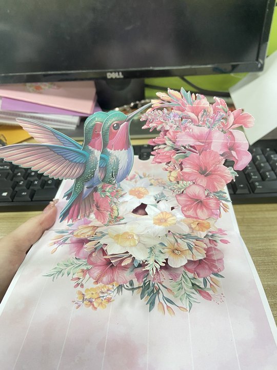 Hibiscus Hummingbird 3D Pop Up Card