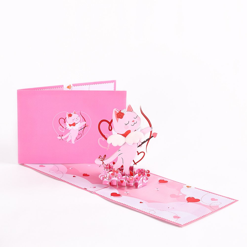 Cupid Kitten 3D Pop Up Card Wings