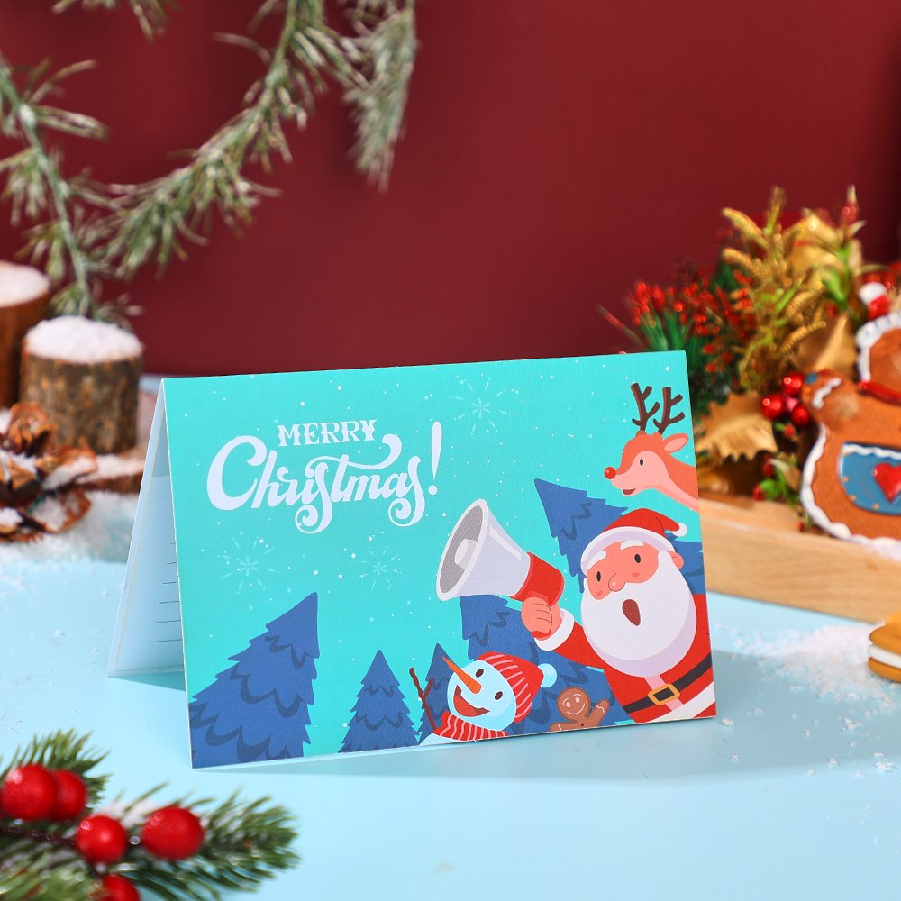 Santa Claus Trumpet Flip Pop Up Card Blue
