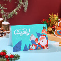 Santa Claus Trumpet Flip Pop Up Card Blue