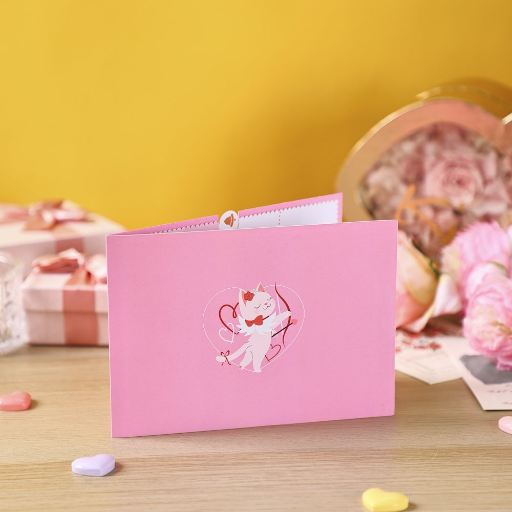 Cupid Kitten 3D Pop Up Card Wings