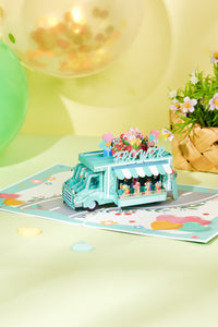 Premium Flower Cart 3D Pop Up Card Light Blue