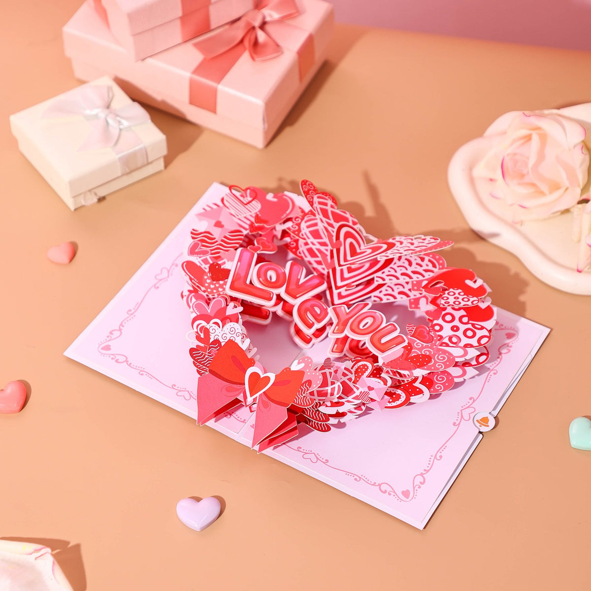 Heart Floral Wreath 3D Pop Up Card