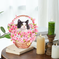 Cherry Blossom Cat Flower Basket Pop Up Card