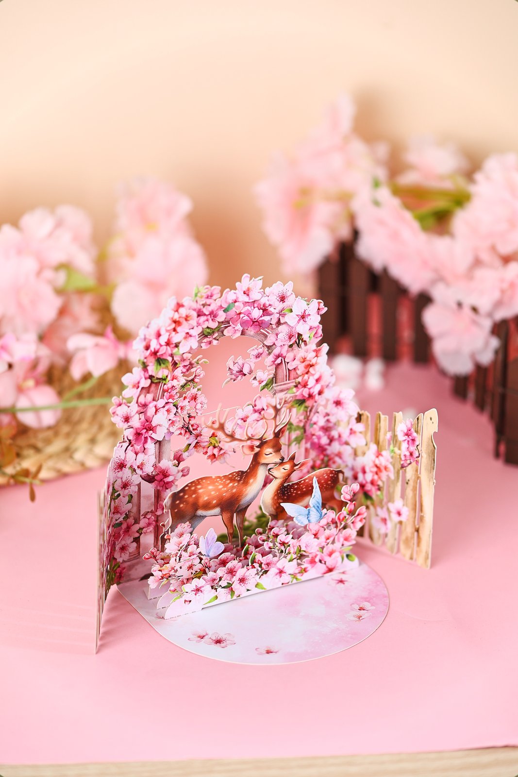 Cherry Blossom Deer Double Door Card