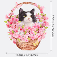 Cherry Blossom Cat Flower Basket Pop Up Card