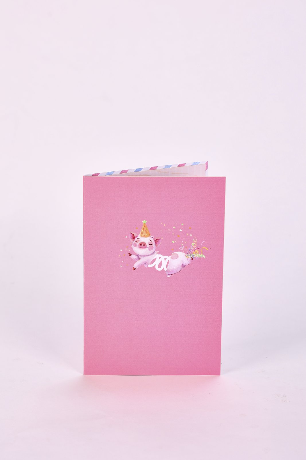 Pink Spring Toy Pig 90° Greeting Card