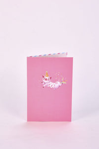 Pink Spring Toy Pig 90° Greeting Card
