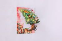 Christmas Tree & Cat Floral Branch Greeting Card