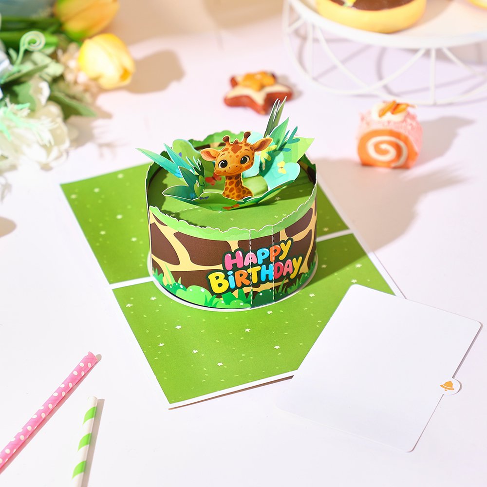 Giraffe Birthday Flip Pop Up Card