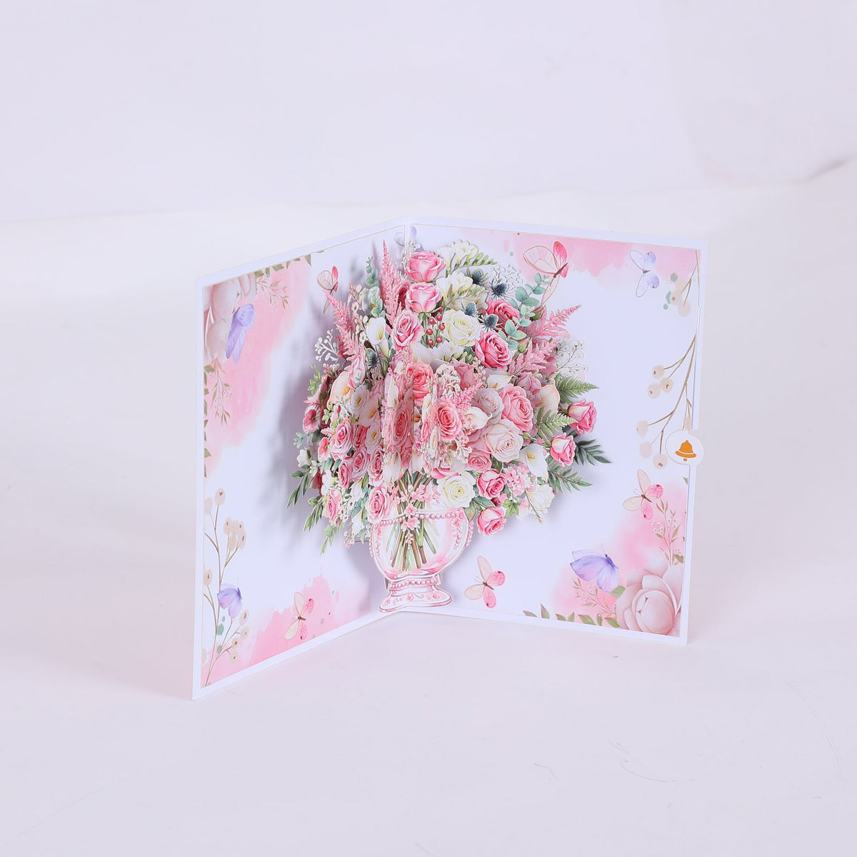 Pink Rose Flower Vase Pop Up Card