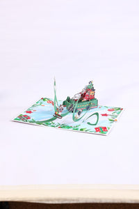 Christmas Cat Snow Car Greeting Card