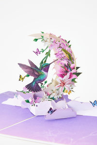 Hummingbird Fresh Flowers Crescent Moon 3D Pop Up Card