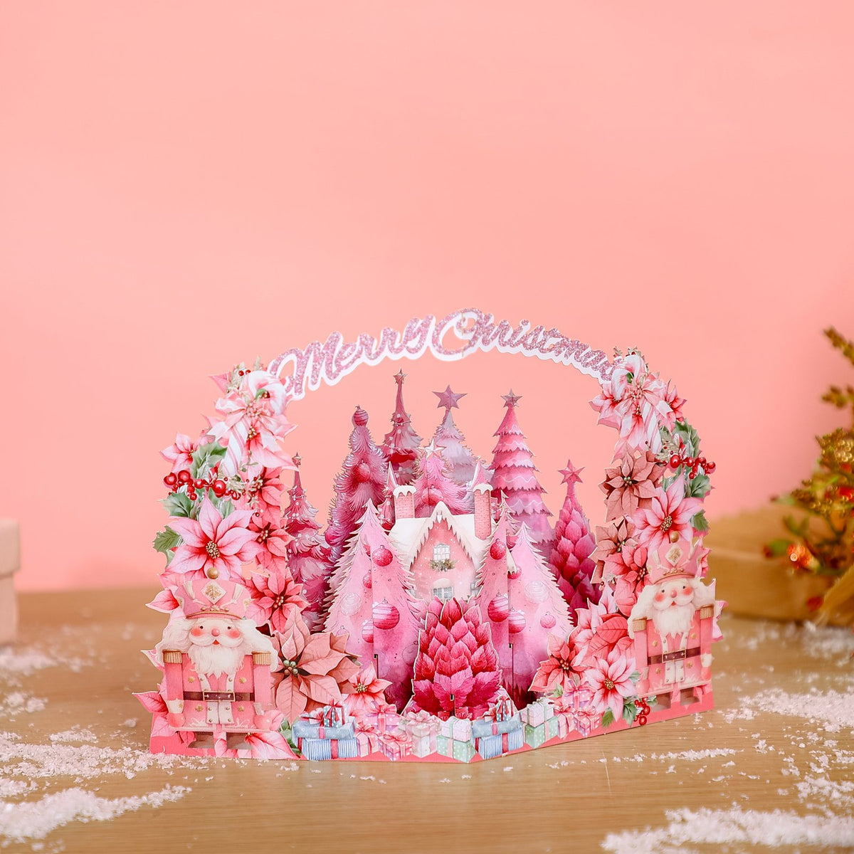 Pink Christmas Castle 3D Pop Up Card