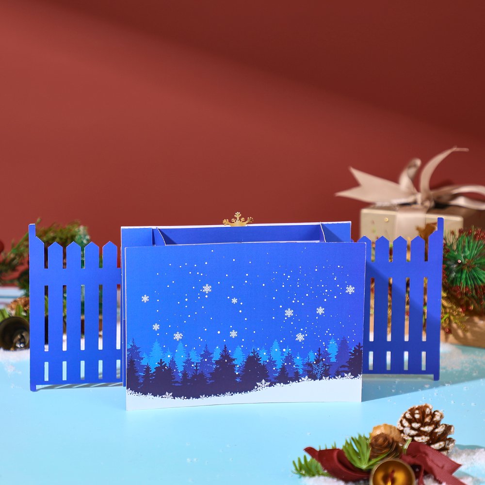 Blue Gold Christmas Snowflake Flip Pop Up Card