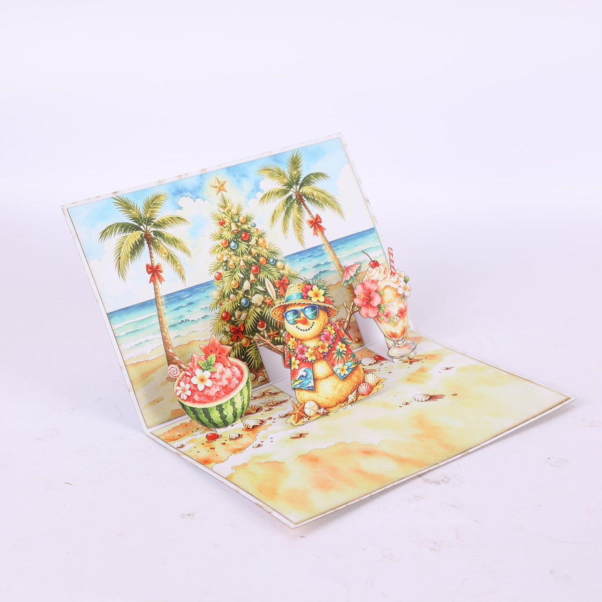 90° Christmas Snowman Beach Greeting Card